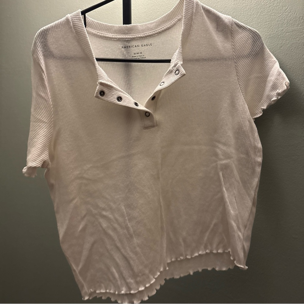 American Eagle Outfitters White Ribbed Short Sleeve Top